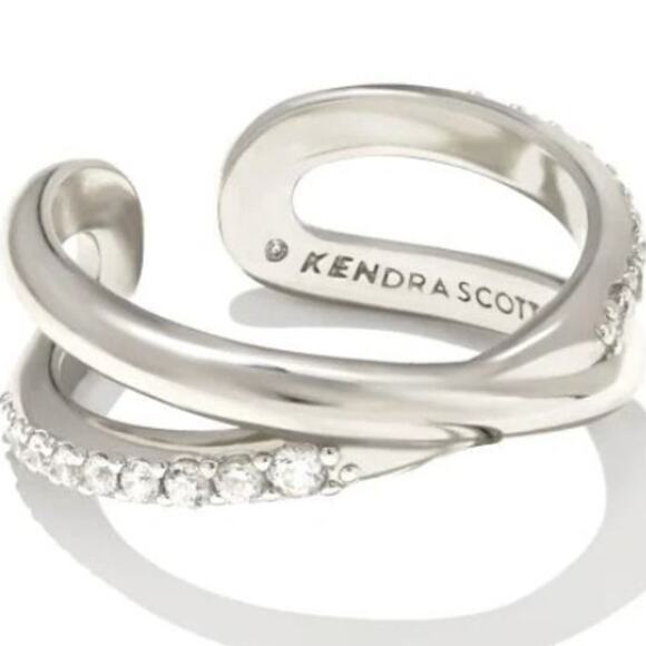 KENDRA SCOTT NWT Annie Silver Open Band Infinity Rhodium Ring in White Crystal 6 - Picture 1 of 5